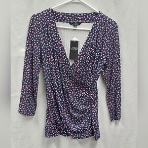 Lauren Ralph Lauren Floral Print Blouse in Navy and Pink